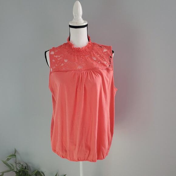 NY&Co Sleeveless Pink Mock Turtleneck Lace Top XL - Picture 1 of 6